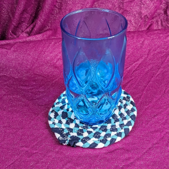 Upcycled fabric coasters-aqua, navy, white - Picture 2 of 2